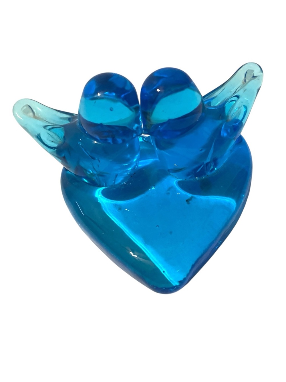 Ron Ray Blue Birds of Happiness on a Heart Art Glass Cobalt Blue Dated 1993